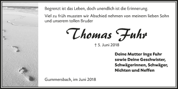Anzeige von Thomas Fuhr von  Anzeigen Echo 