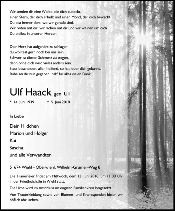 Anzeige von Ulf Haack von Kölner Stadt-Anzeiger / Kölnische Rundschau / Express