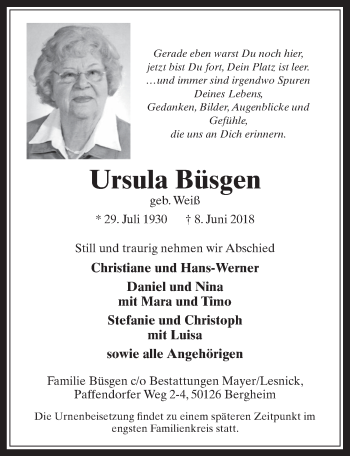 Anzeige von Ursula Büsgen von  Werbepost 
