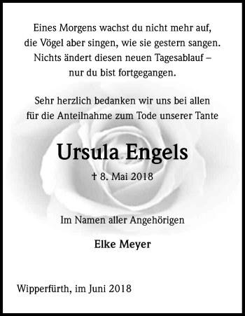 Anzeige von Ursula Engels von Kölner Stadt-Anzeiger / Kölnische Rundschau / Express