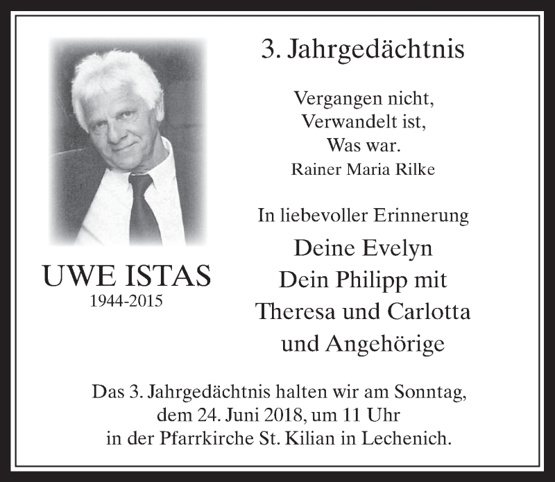  Traueranzeige für Uwe Istas vom 20.06.2018 aus  Werbepost 