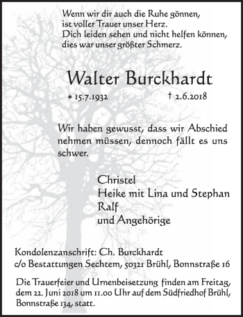 Anzeige von Walter Burckhardt von  Schlossbote/Werbekurier 