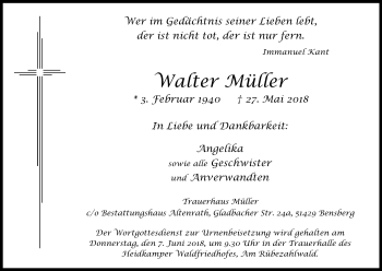Anzeige von Walter Müller von Kölner Stadt-Anzeiger / Kölnische Rundschau / Express