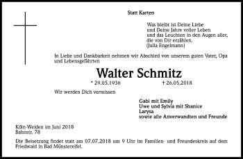 Anzeige von Walter Schmitz von Kölner Stadt-Anzeiger / Kölnische Rundschau / Express