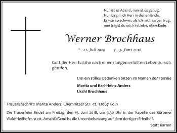Anzeige von Werner Brochhaus von  Bergisches Sonntagsblatt 