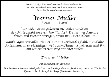 Anzeige von Werner Müller von Kölner Stadt-Anzeiger / Kölnische Rundschau / Express