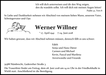 Anzeige von Werner Willner von Kölner Stadt-Anzeiger / Kölnische Rundschau / Express