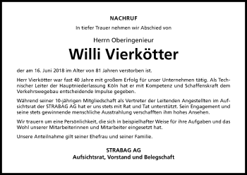 Anzeige von Willi Vierkötter von Kölner Stadt-Anzeiger / Kölnische Rundschau / Express