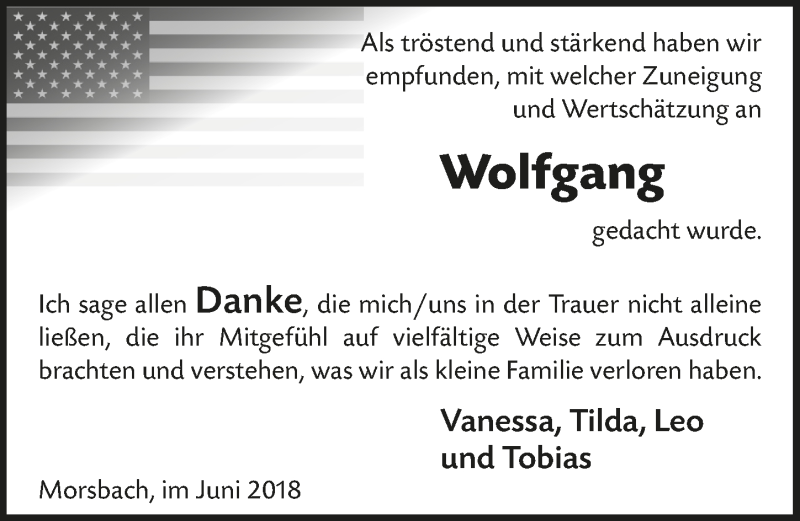  Traueranzeige für Wolfgang  vom 27.06.2018 aus  Lokalanzeiger 