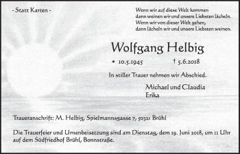 Anzeige von Wolfgang Helbig von  Schlossbote/Werbekurier 