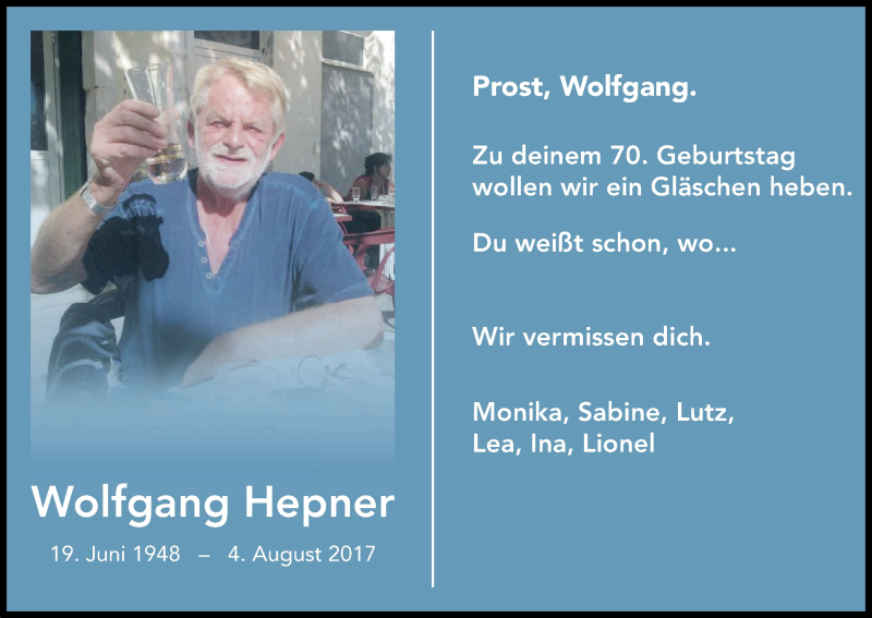  Traueranzeige für Wolfgang Hepner vom 19.06.2018 aus Kölner Stadt-Anzeiger / Kölnische Rundschau / Express