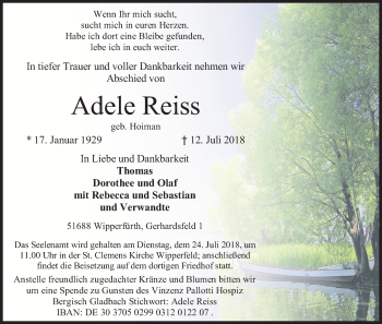 Anzeige von Adele Reiss von RB