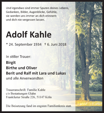 Anzeige von Adolf Kahle von  Kölner Wochenspiegel 