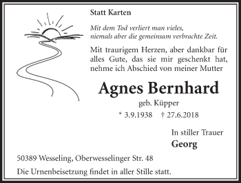 Anzeige von Agnes Bernhard von  Schlossbote/Werbekurier 