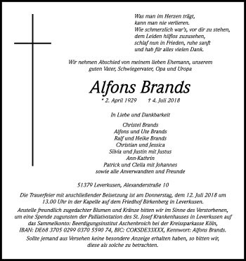 Anzeige von Alfons Brands von SLE