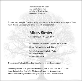 Anzeige von Alfons Richter von OB