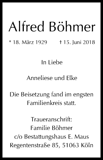 Anzeige von Alfred Böhmer von EXKB