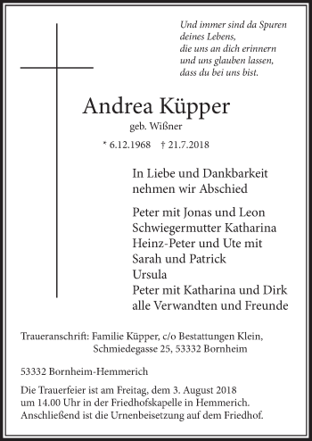 Anzeige von Andrea Küpper von  Schlossbote/Werbekurier 