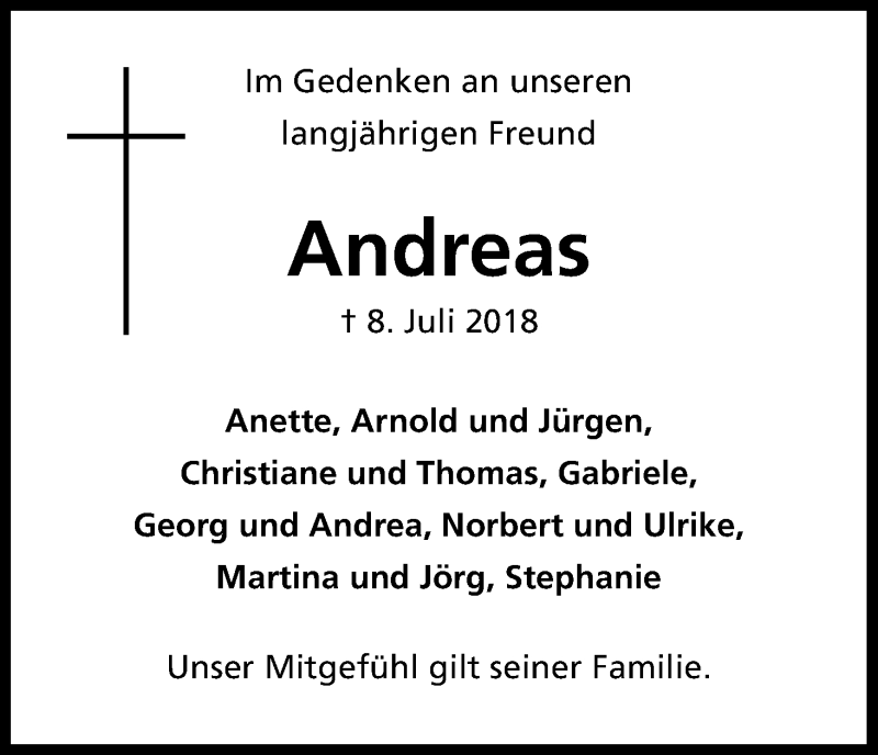  Traueranzeige für Andreas Cüppers vom 19.07.2018 aus GS