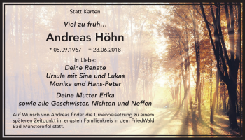Anzeige von Andreas Höhn von  Sonntags-Post 