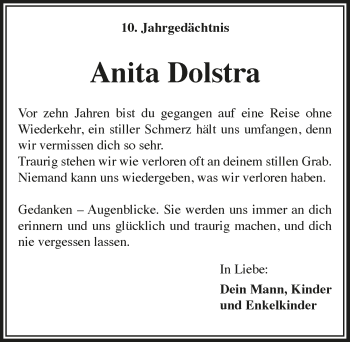 Anzeige von Anita Dolstra von  Anzeigen Echo 