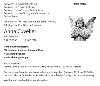 Anzeige von Anna Cuvelier von  Blickpunkt Euskirchen 