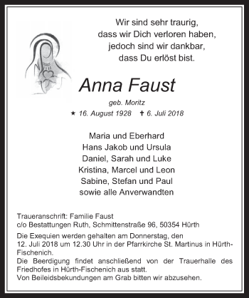 Anzeige von Anna Faust von  Wochenende 