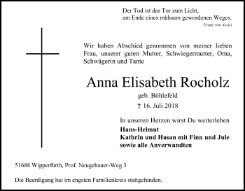 Anzeige von Anna Elisabeth Rocholz von RON