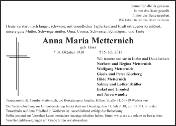 Anzeige von Anna Maria Metternich von  Schlossbote/Werbekurier 