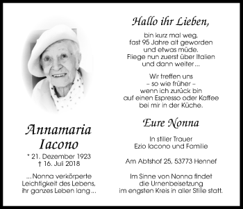 Anzeige von Annamaria Iacono von HS