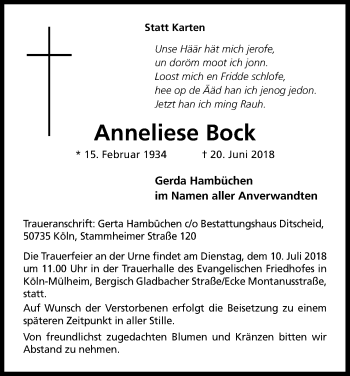 Anzeige von Anneliese Bock von GS