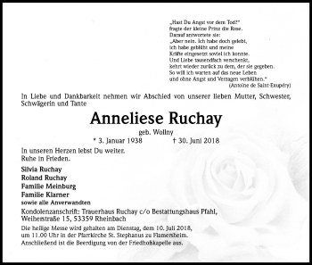 Anzeige von Anneliese Ruchay von EN