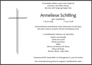 Anzeige von Anneliese Schilling von OB