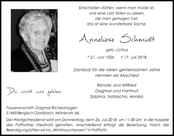 Anzeige von Anneliese Schmidt von RB
