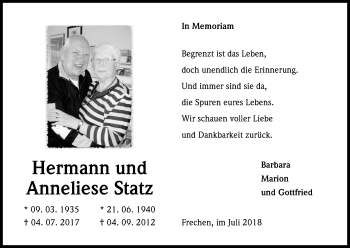 Anzeige von Anneliese Statz von KL