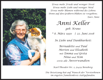 Anzeige von Anni Keller von RB