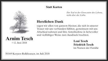 Anzeige von Arnim Tesch von  Werbepost 
