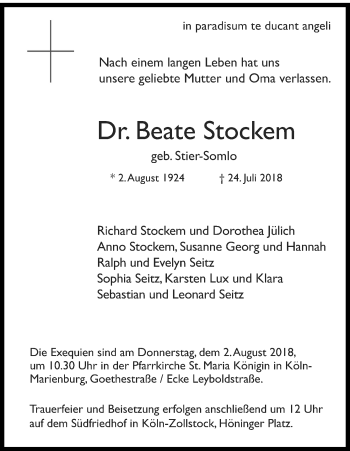 Anzeige von Beate Stockem von GS