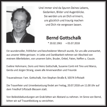 Anzeige von Bernd Gottschalk von  Werbepost 
