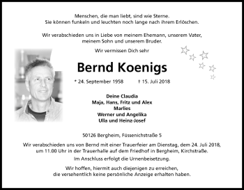 Anzeige von Bernd Koenigs von BG