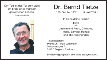 Anzeige von Bernd Tietze von GS