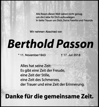 Anzeige von Berthold Passon von GS
