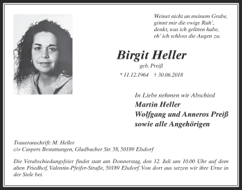 Anzeige von Birgit Heller von  Werbepost 