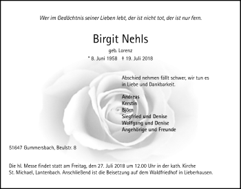 Anzeige von Birgit Nehls von  Anzeigen Echo 