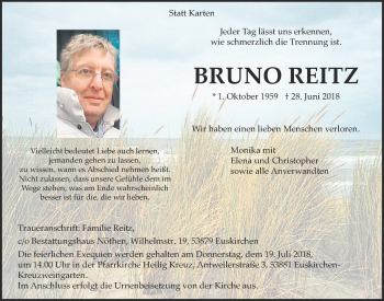 Anzeige von Bruno Reitz von  Blickpunkt Euskirchen 