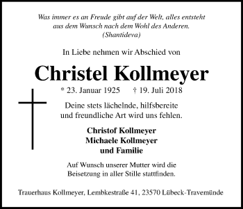 Anzeige von Christel Kollmeyer von OB