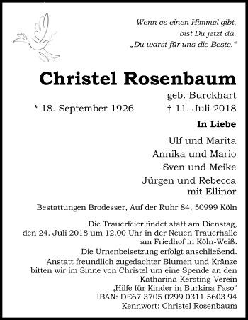 Anzeige von Christel Rosenbaum von GS