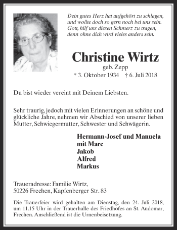 Anzeige von Christine Wirtz von  Wochenende 