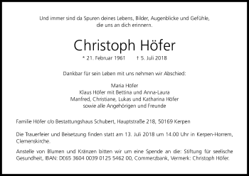 Anzeige von Christoph Höfer von GS