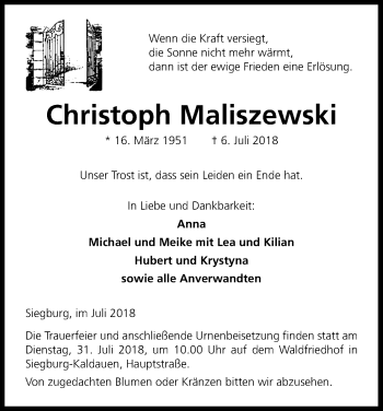 Anzeige von Christoph Maliszewski von HS